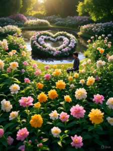 A serene garden with blooming flowers under sunlight, symbolizing heart free from evil thoughts, nurtured by faith and God’s Word.